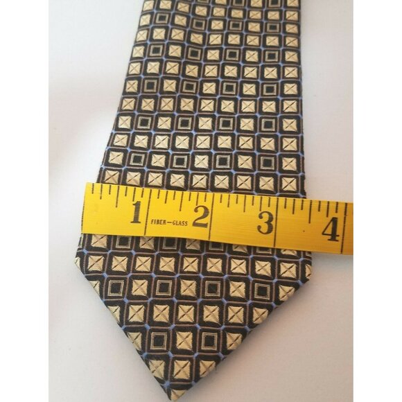 Sean John Micro Check Neck Tie Silk Black Gold Checkered Squares Blue Accents - Picture 5 of 7